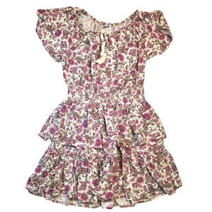 Patrons of Peace Women's Floral Boho Ruffle Tired Mini Dress Medium